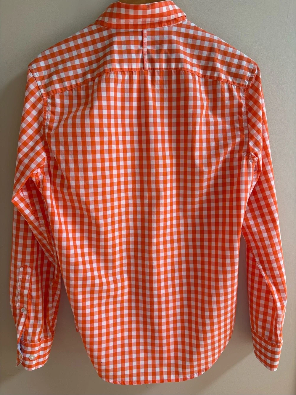 Banana Republic Grant Slim Fit Luxe Stretch Poplin Orange Gingham Size S